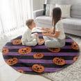 thumbnail image 3 of Halloween Purple and Black Striped Pumpkins Round Blanket,Comfortable Soft Flannel Throw Blanket,All Season,Warm Lightweight Blankets for Sofa Bed Couch Living Room Chair 60"x60", 3 of 5