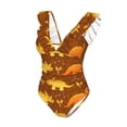 thumbnail image 4 of Yiaed Dinosaurs and Leaves Print Women's Ruffled One Piece Swimsuit V Neck Swimwear Slimming Monokini for Woman-Large, 4 of 8