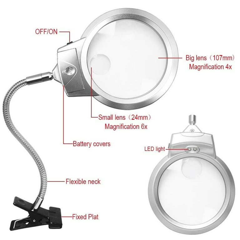2X LED Lighted Flexible Gooseneck Stand Magnifier