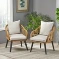 thumbnail image 3 of GDF Studio Achill Outdoor Wicker Club Chairs with Cushions, Set of 2, Light Brown, Beige, and Black, 3 of 8