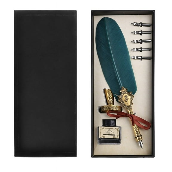 XISAOK Antique Feather Dip Pen Kit with 5 Pen Nibs for Calligraphy Art Words Writing