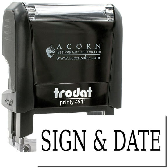 Self-Inking Sign Date Stamp, Trodat Printy 4911, Press and Print Stamping, Impression Size 5/8" x 1-1/2", Up to 10,000 Impressions - Black Ink