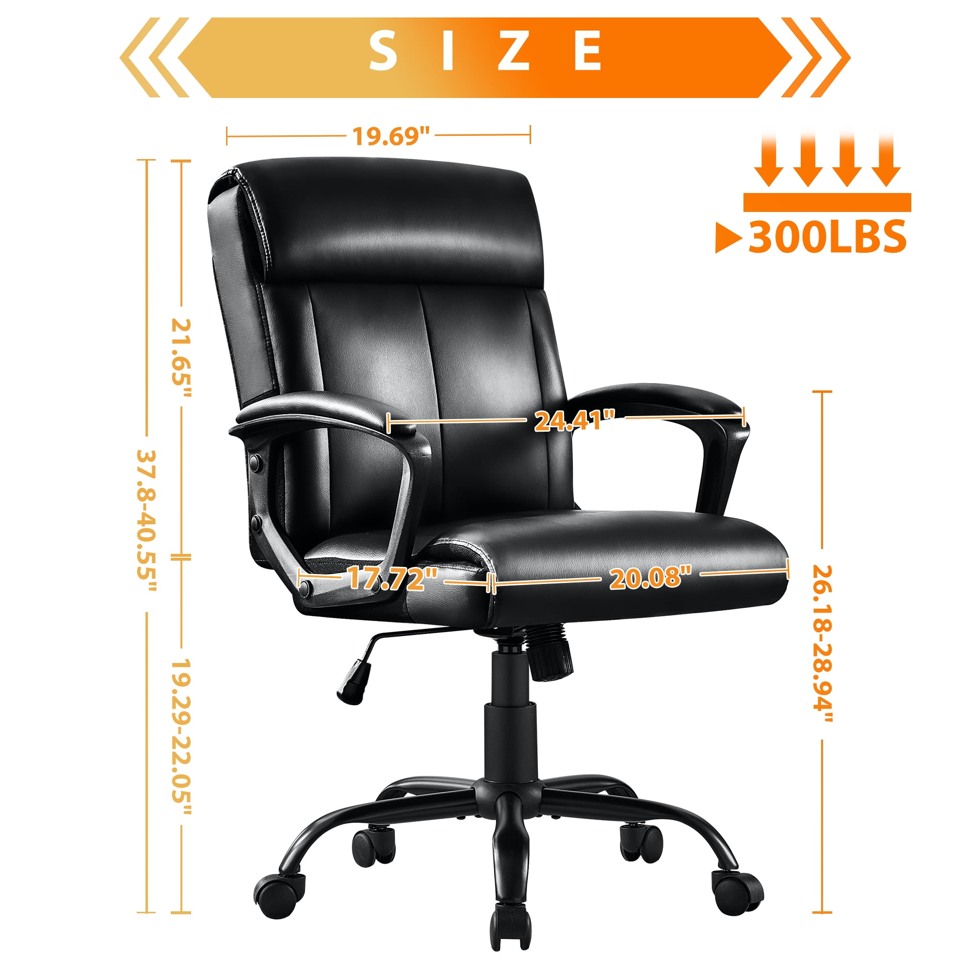 JONPONY Big and Tall Office Chair 300LBS Wide Seat Ergonomic Computer Desk Chair High Back Executive Leather Chair Adjustable Task Chair Lumbar Back Support 8 Hours Heavy Duty Design,Black