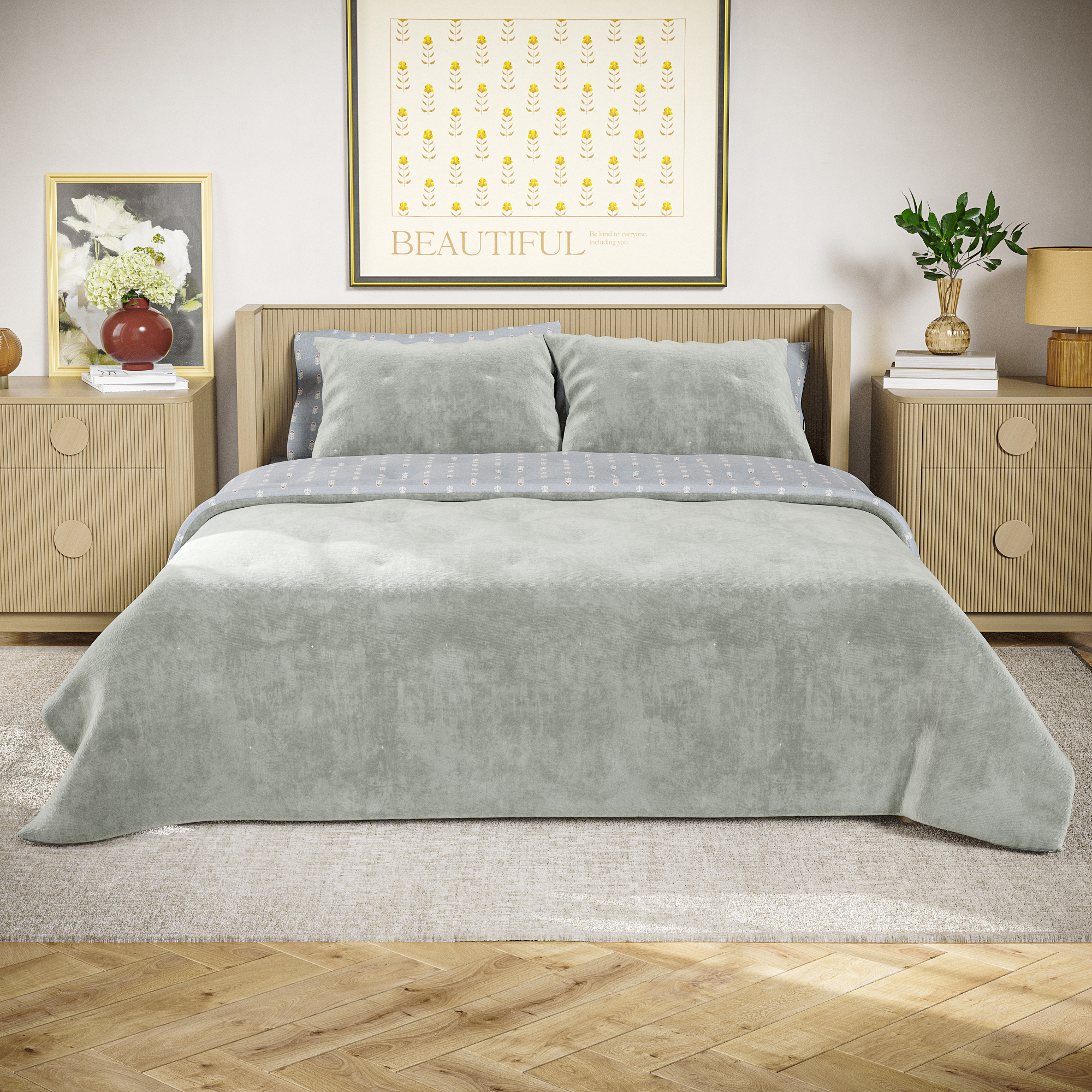 Beautiful The Beautiful Bedding Collection By Drew Barrymore Cotton Polyester Velvet Quilts, Full/Queen - Reversible