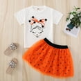 thumbnail image 2 of Youmylove Two Piece Girls Outfits Toddler Girls Short Sleeve Cartoon Printed T Shirt Tops Net Yarn Short Skirts Kids Outfits, 2 of 7