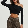 thumbnail image 5 of Itsame Knitted Sweater Women Long Sleeves Knitted Half Shoulder Sweatershirt High Neck New Solid Color Sweatshirts Black Size L, 5 of 7