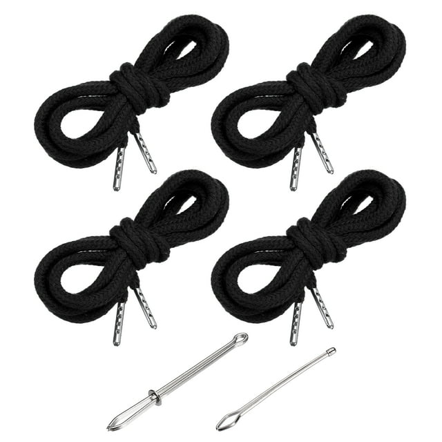 Cuerdas de ajuste Uxcell de 51 pulgadas, 4Pcs Cuerdas de reemplazo con 2Pcs Enhebradores fáciles para pantalones cortos, chaquetas, abrigos, pantalones de chándal, sudaderas, Negro