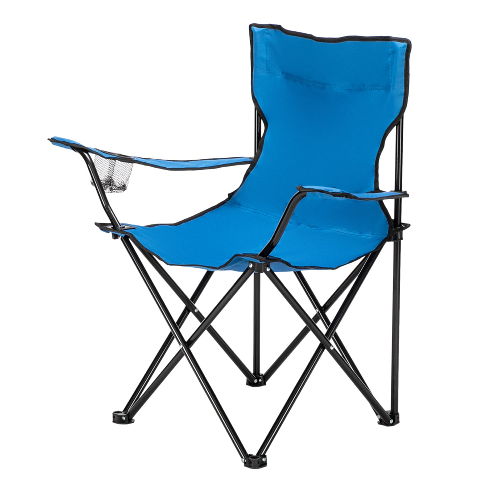 Folding Camping Chair Garden Outdoor Hiking Luxury Cup Holder Heavy Duty Blue 