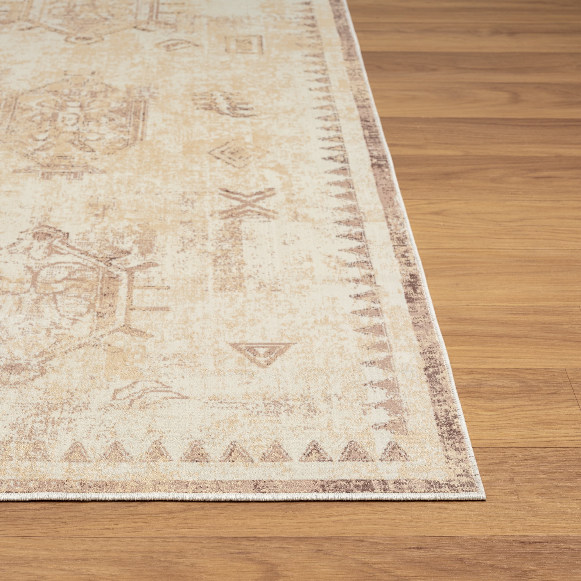 LR Home Brooke 2'8" x 3'10" Beige/Ivory Tribal Waterproof Non-Slip Machine Washable Indoor Area Rug
