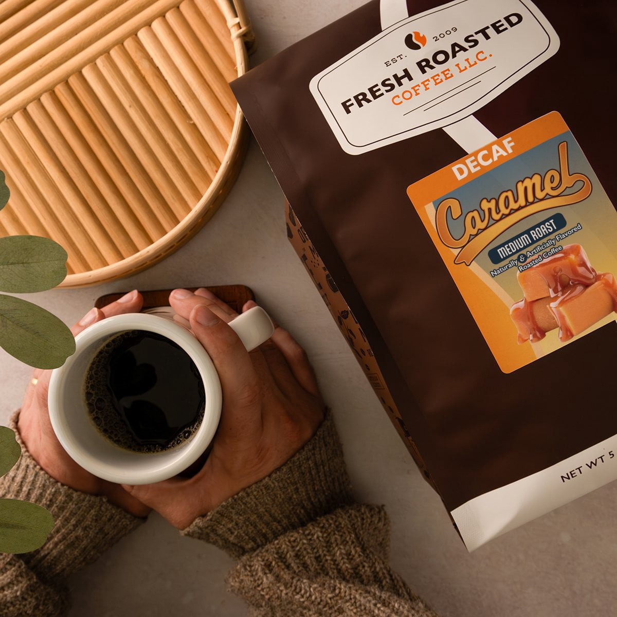 Fresh Roasted Coffee, Decaf Caramel Flavored Coffee Drip Ground, 32 oz 2 lbs