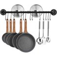 thumbnail image 1 of Barra de cocina industrial, rejilla para ollas de 80 cm para montaje en pared, rejilla de hierro para ollas con 14 ganchos para utensilios y sartenes, 1 of 5