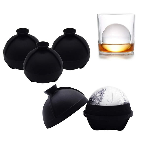 Sphere Ice Molds - 6 Pack - Silicone Ice Ball Molds with Built-in Funnel - Round Ice Cube Molds - Make 2.5 Inch Big Ice Sphere for Whiskey & Cocktails,Food Grade and BPA Free, Black