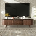 thumbnail image 5 of Harper & Bright Designs Vintage TV Stand with Sliding-Door for 75 inch TV, Wood Oval TV Storage Cabinet Table with Drawers and Solid Wood Legs for Living Room, Dark Brown, 5 of 14