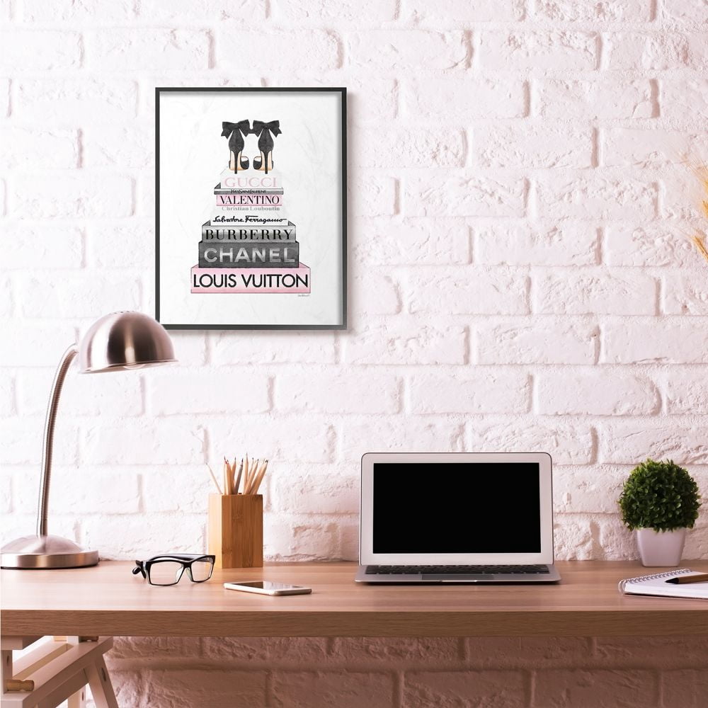 Stupell Industries Black Heels Pink Bookstack Glam Fashion Design Framed Wall Art by Amanda Greenwood