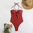 thumbnail image 3 of Women's Solid Color Fashion Swimsuit Halter Criss Cross Neck Swimsuit Adjustable Suspenders Backless One Piece Beach Wear One Piece Swimsuit Women, 3 of 5
