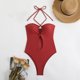 thumbnail image 3 of Trajes de baño de una pieza para mujer, conjuntos de bikini sin espalda con tirantes ajustables a la moda de color sólido para mujer, traje de baño para mujer, 3 of 5