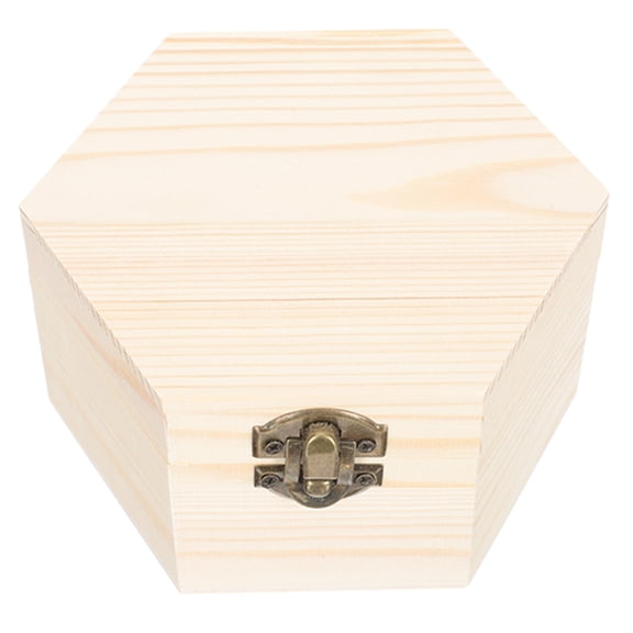 FRCOLOR Hexagon Wooden Jewelry Box Plain Unfinished Box Unpainted Treasure Case Jewelry Box DIY Storage Chest Treasure Case Organizer for DIY Craft