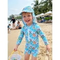 thumbnail image 5 of BemeyourBBs Toddler Baby Girl Boy Swimsuit with Sun Hat Infant Bathing Suit Coral Dinosaur Pawpaw Swim Ring Printed Long Sleeve Half Zipper Rash Guard Swimwear Summer Beachwear, 5 of 9