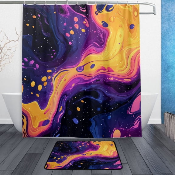 TTYFWHD 60" x 72" Shower Curtain and Bath Mat Set Psychedelic Colors Pattern Waterproof Bathroom Curtain with 12 Hooks, Bathroom Decor Set
