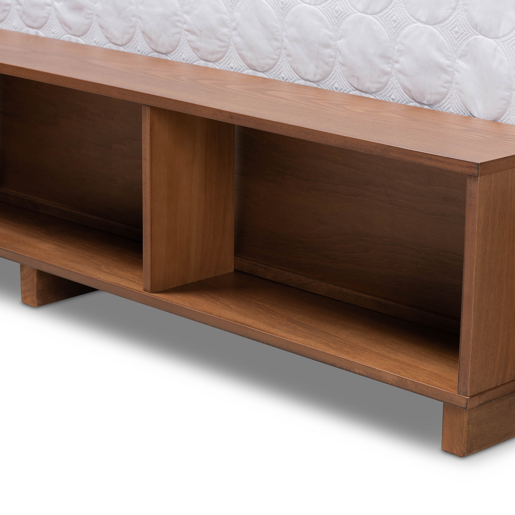 Baxton Studio Tamsin Modern Transitional Ash Walnut Brown Finished Wood Queen Size 4-Drawer Platform Storage Bed with Built-In Shelves