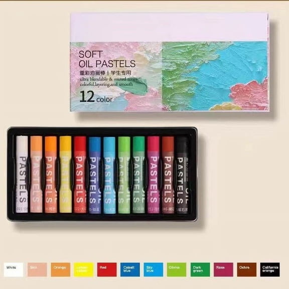 Heavy Color Oil Pastel Sticks - 12 Colors, Soft Oil Crayon Set for Kids & Adults, Art Sketching, Blending & Doodling