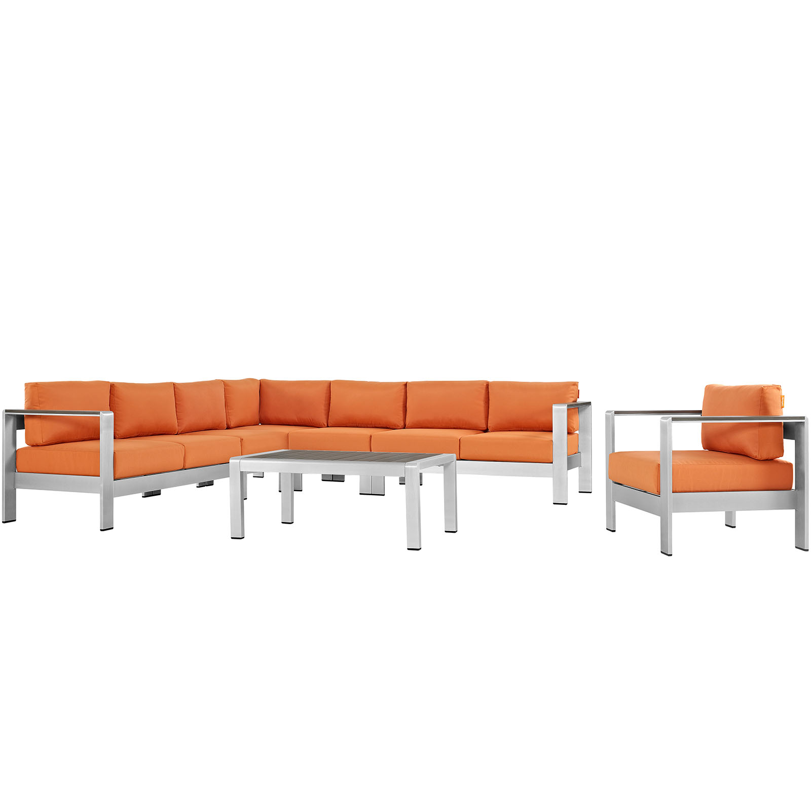 Modway Shore 7 Piece Outdoor Patio Aluminum Sectional Sofa Set in Silver Orange - image 2 of 8