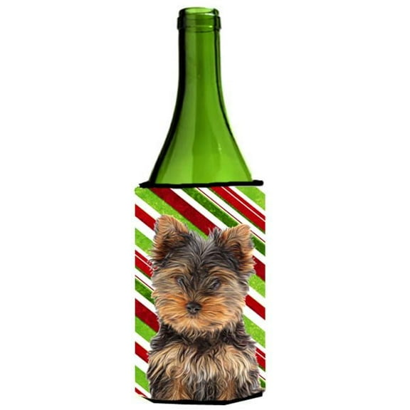 Candy Cane Holiday Christmas Yorkie Puppy & Yorkshire Terrier Wine bottle sleeve Hugger