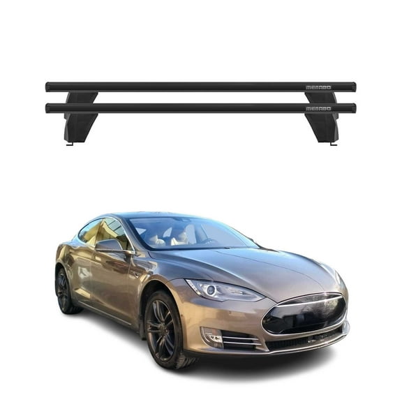 OMAC Fix Point Roof Racks Cross Bars for Tesla Model S 2012-2017 Black 2 Pcs Anti-Theft for Travel Kayak Canoe Surf Ski Snowboard Camping