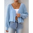 thumbnail image 6 of Women'S Long Sleeve V-Neck Button Down Rib Knit Cropped Cardigan Sweater  Blue XL, 6 of 8