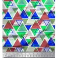 thumbnail image 1 of Soimoi Blue Heavy Satin Fabric Triangle Geometric Print Sewing Fabric Yard 54 Inch Wide, 1 of 3
