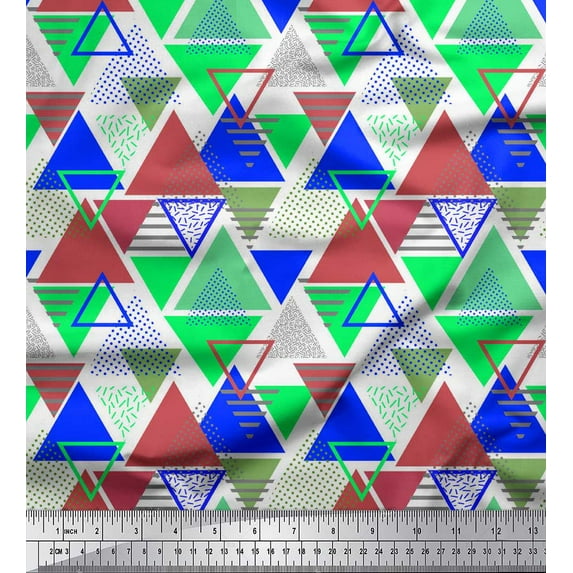 Soimoi Blue Cotton Duck Fabric Triangle Geometric Decor Fabric Printed Yard 42 Inch Wide