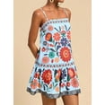thumbnail image 3 of Women'S Floral Boho Flowy Mini - Dress Ruffle Hem Spaghetti Strap Vacation Tank Dresses  Blue XL, 3 of 7