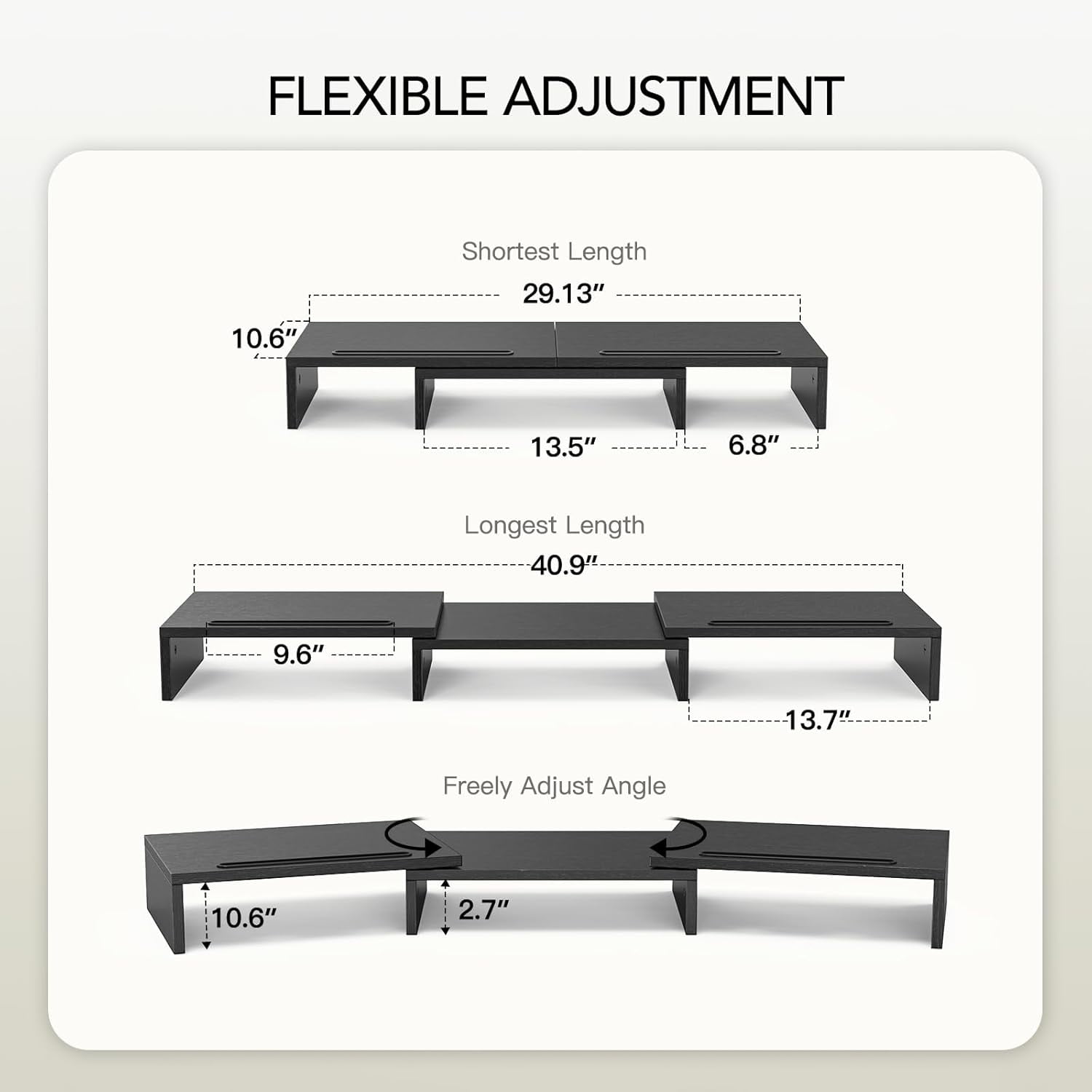 AMERIERGO Dual Monitor Stand Riser for 2 Monitors, Monitor Stand for Desk, Adjustable Computer Monitor Stand with 2 Slot, Multifunctional Desktop Organizer Stand for Laptop, PC, Computer, Printer