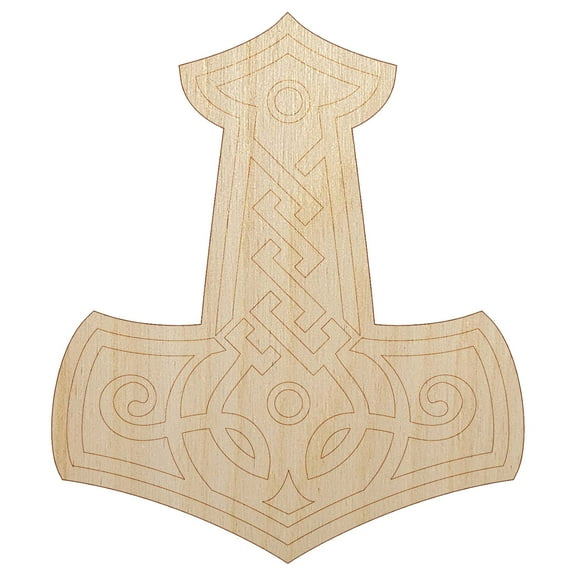 Mjolnir Symbol Norse Viking Hammer of Thor Wood Shape Unfinished Piece Cutout Craft DIY Projects - 4.70 Inch Size - 1/8 Inch Thick