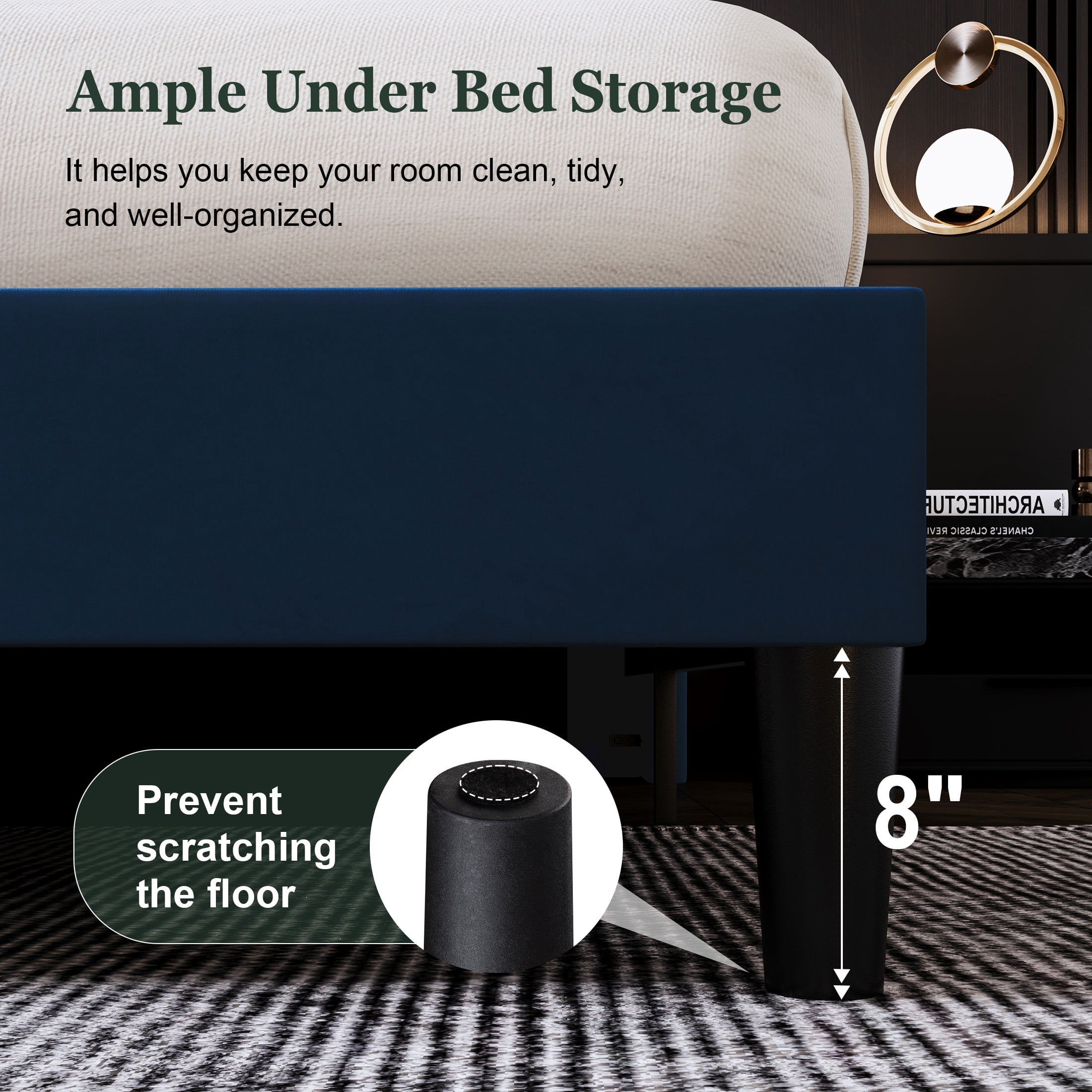 Amolife Full Size Bed Frame, Velvet Platform Bed with Upholstered Wingback Headboard, No Box Spring Needed, Blue