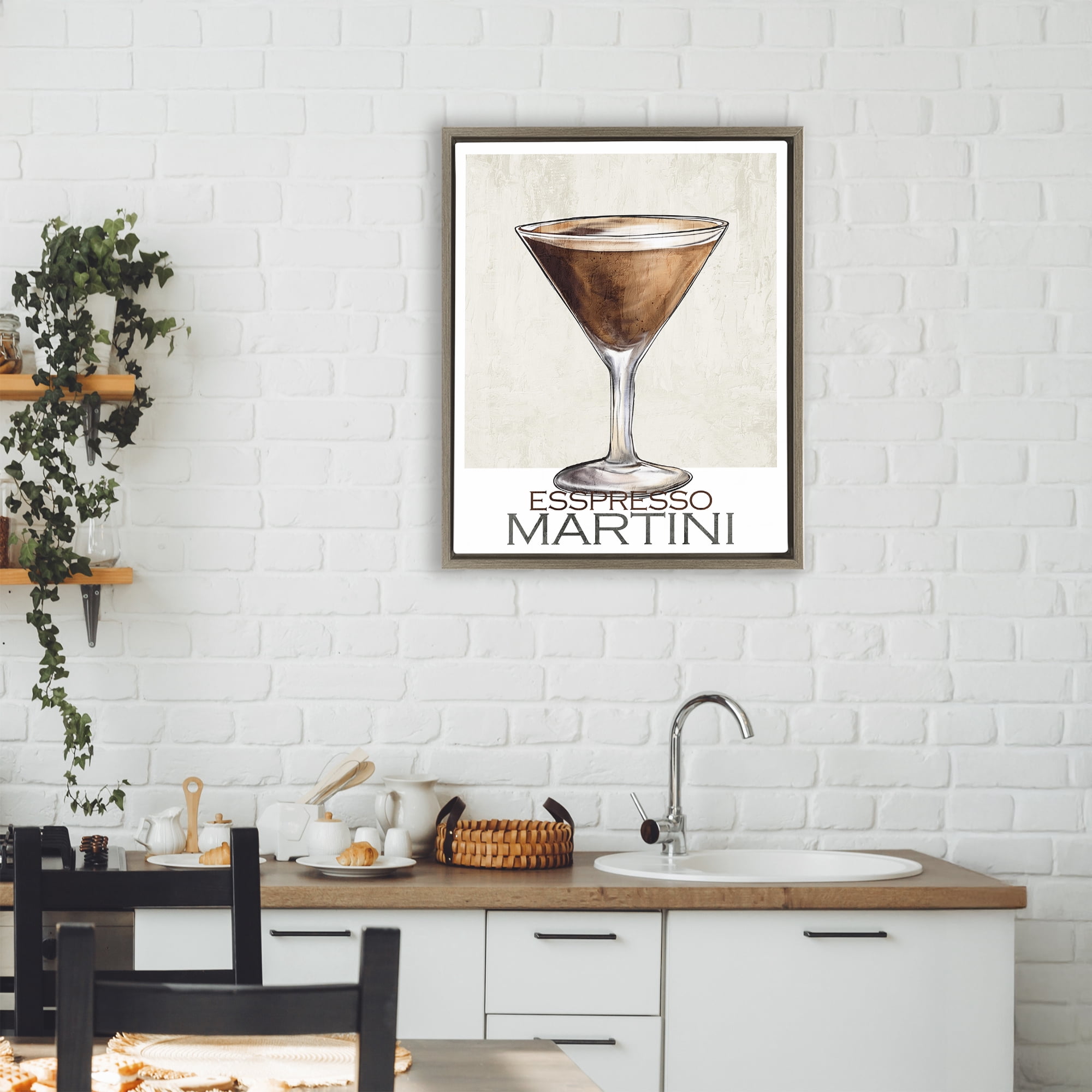 Stupell Industries Sophisticated Espresso Martini Brown Framed Floater Canvas Wall Art, design by Kim Allen