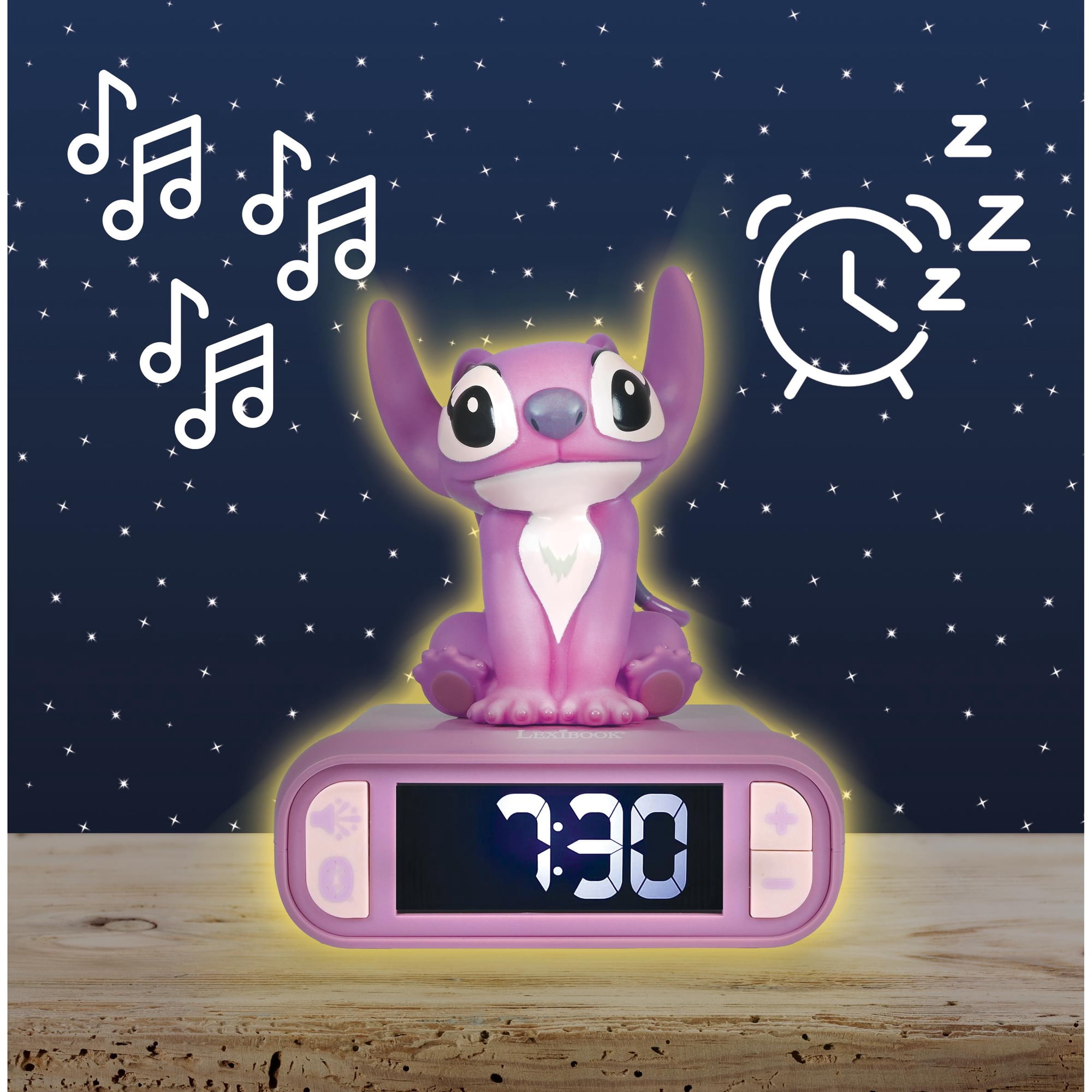 Lexibook Disney Stitch Angel Alarm Clock, Night Light & Speaker, Pink