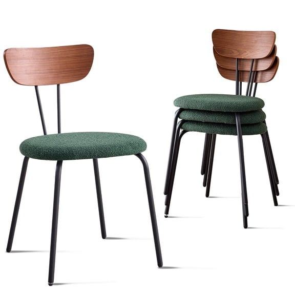 Stackable Dining Chairs Set of 4, Small Modern Kitchen Chair With Solid Wood Back, Space Saving Fabric Chairs For Apartment, Living Room, Bedroom, Green