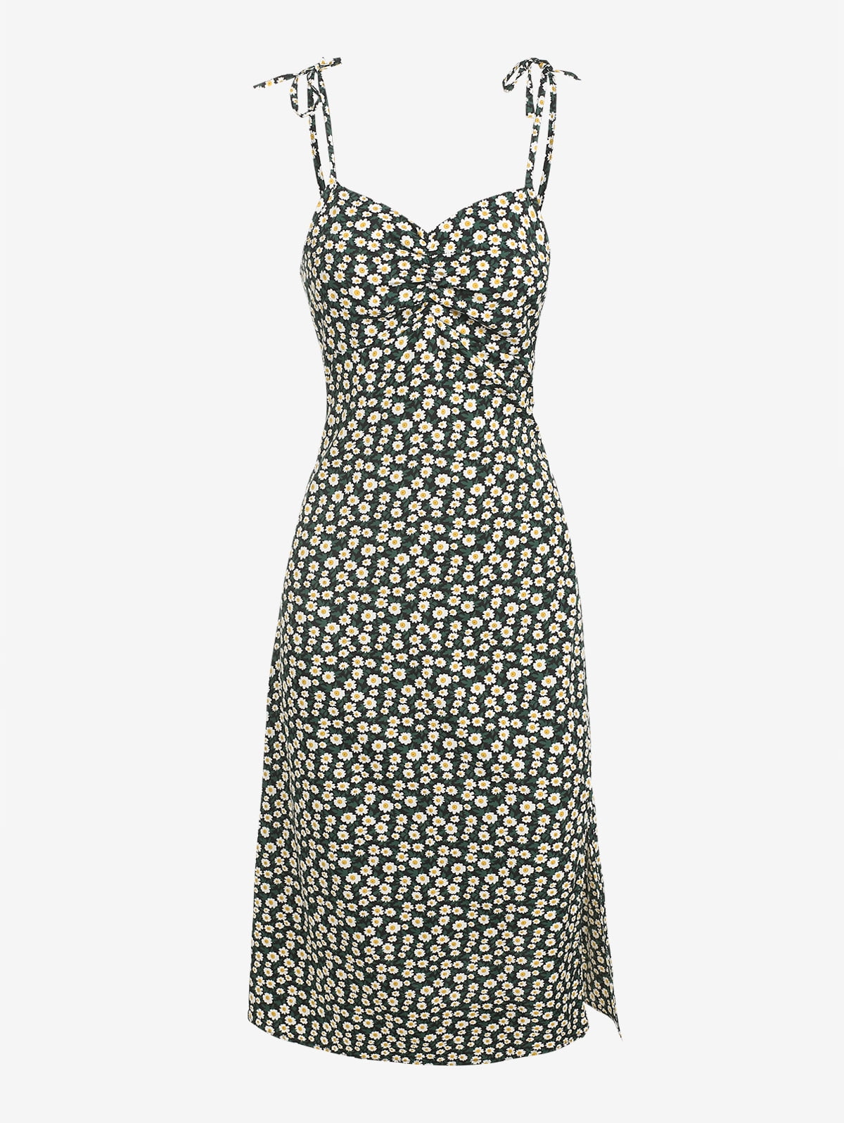 Women Leisure Tiny Floral Tie Shoulder Front Slit Midi Dress Deep Green M - Walmart.com Women Leisure Tiny Floral Tie Shoulder Front Slit Midi Dress Deep Green M - Walmart.com