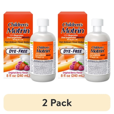 (2 pack) Children’s Motrin Dye-Free, Oral Suspension Liquid, Ibuprofen, Pain Reliever, Berry Flavor 8 Fl oz