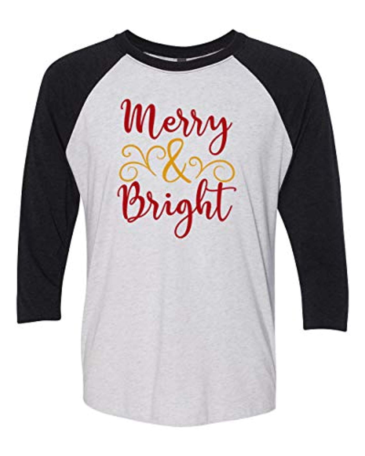 Trenz Shirt Company Holiday Merry & Bright Adult Unisex Baseball Tee Black - Picture 7 of 26