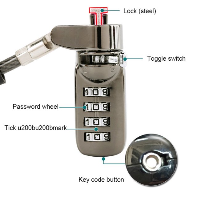 Cable Lock,Laptop Lock Cable Lock Laptop Lock Digit Password Lock Industry-Leading Standards
