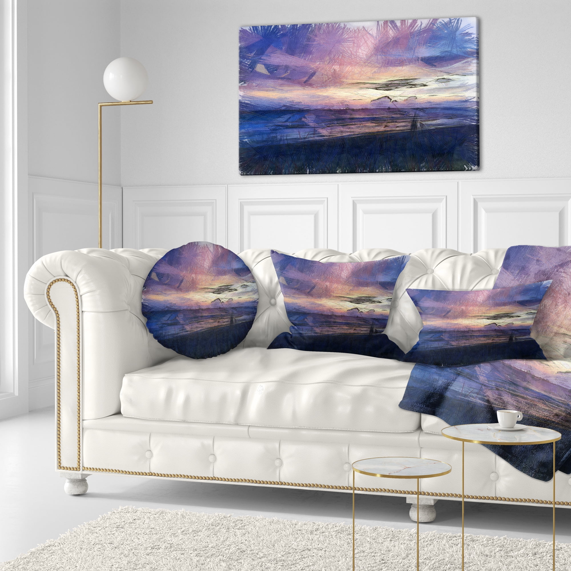 Designart Sunset over Blue Sea Watercolor - Landscape Printed Throw Pillow - 12x20