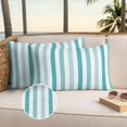 thumbnail image 3 of Teal Aqua Stripe Outdoor Pillow Covers 20x12 Set of 2,Waterproof Patio Throw Pillowcase Protectors,Gradient Geometric White Vertical Striped Lumbar Decorative Pillow Shams Cushion Covers for Couch, 3 of 8