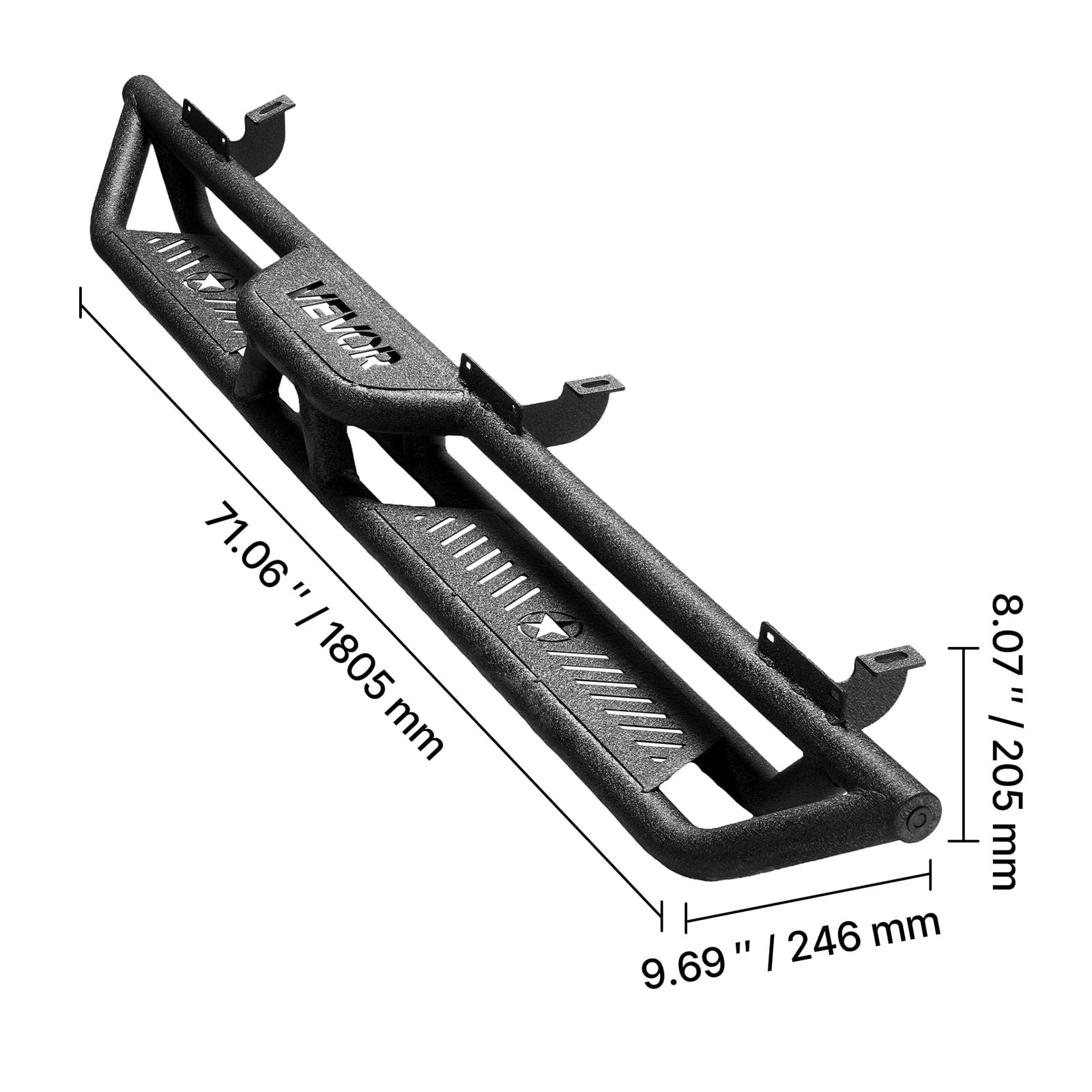 VEVOR Running Boards, 6 Inches Side Steps Compatible with 2007-2018 Jeep Wrangler JK 4 Door, Black Carbon Steel Nerf Bars, 550 lbs Load Capacity, Wide Non-Slip Hollow Surface with Rustproof Coating