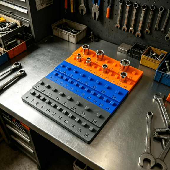 3/8 Inch Drive Magnetic Metric Socket Organizer, Socket Holder Tray for 6-24mm Sockets, Garage Tool Storage Rack