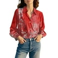 thumbnail image 4 of Women Cotton Shirt Printed Fashion Button Down Shirts Casual Tops Long Sleeve Blouse Red, 4 of 7