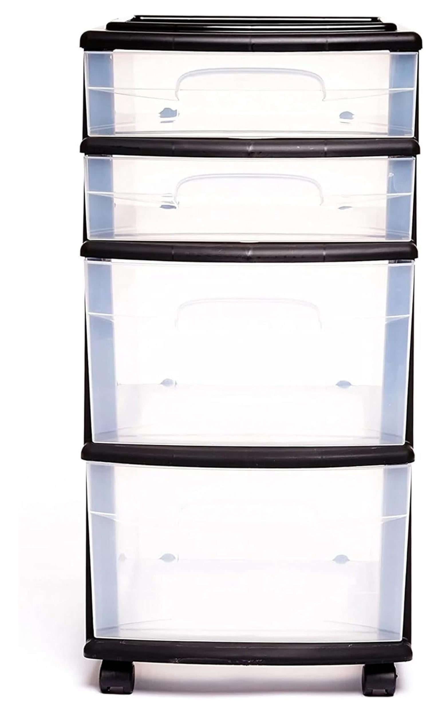 Exlonjet Plastic 4 Clear Drawer Medium Home Organization Storage Container Tower with 2 Large Drawers and 2 Small Drawers, Black Frame (2 Pack)