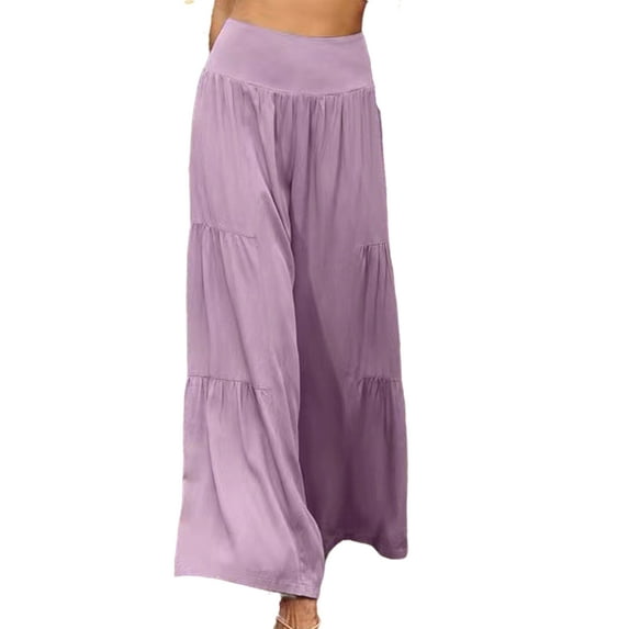 Frontwalk Summer Pants for Women Cotton Linen Palazzo Pants Boho Loose Wide Leg Trouser Solid Color Beach Loungewear