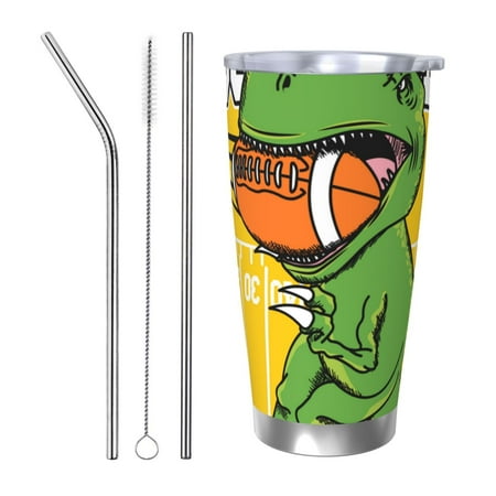 

Uemuo T-Rex Playing Football Print Travel Coffee Mug 20oz Double-walled Car Cup Stainless Steel Insulated Tumbler Leak-proof Travel Cup Reusable Straw Car Cup-Straw Three-piece Set